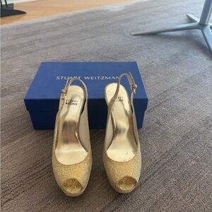 Stuart Weitzman Glittering Gold Slingback Heels